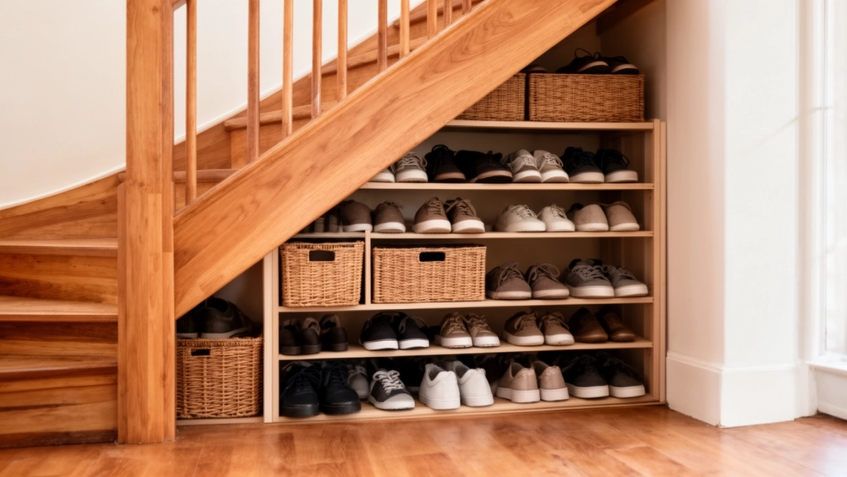 Schowek pod schodami drewnianymi