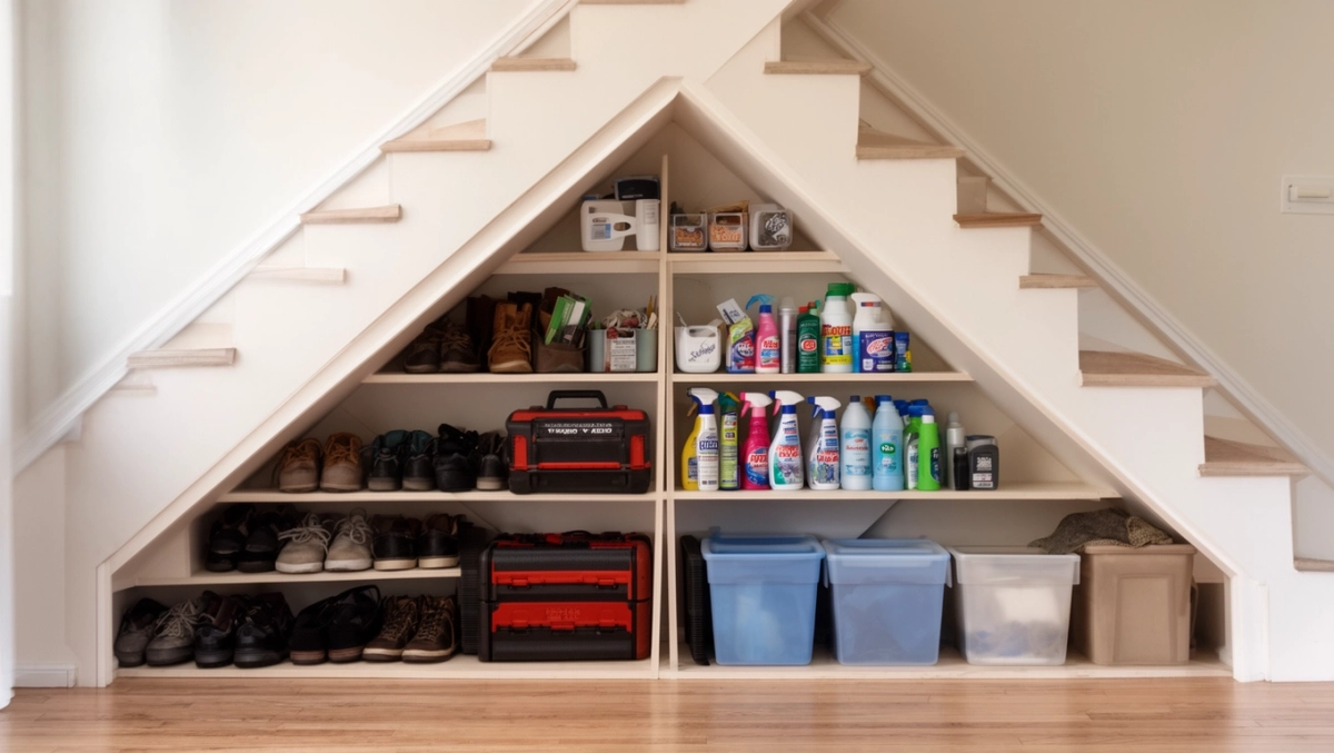 Schowek pod schodami dwubiegowymi